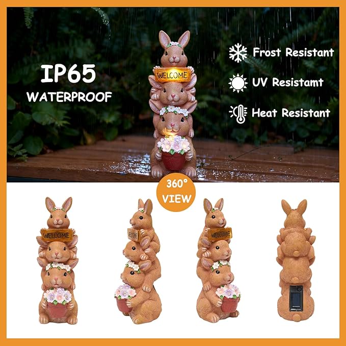 Solar Bunny Statues Outdoor Decor, Garden Sculptures - Image 6