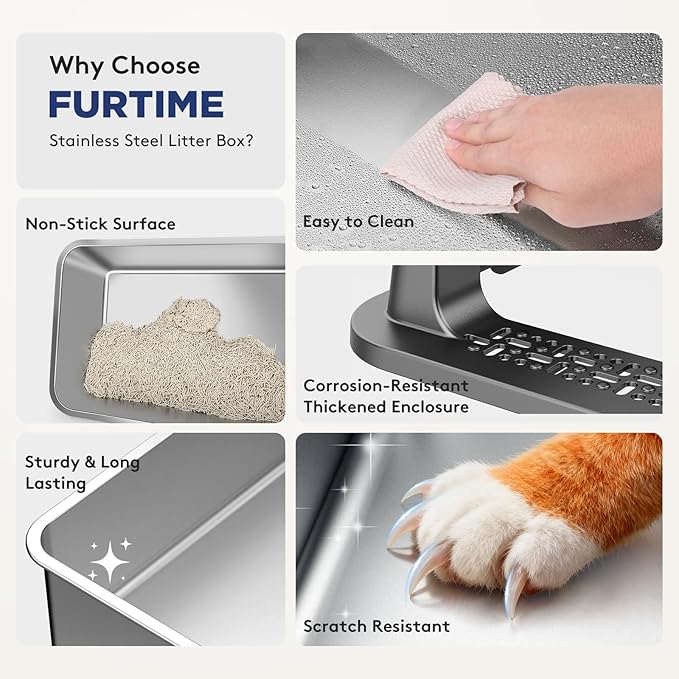 FURTIME 2 Pack Stainless Steel Cat Litter Box - Image 4