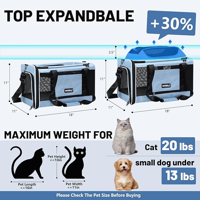 Cat Carrier Top-Expandable 18x11x11, United Delta American Airline Approved Dog - Image 2