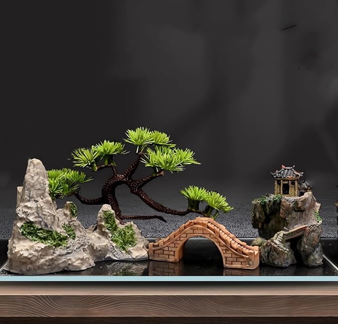 AWXZOM Small Japanese Fish Tank Decorations Set, Suitable by AWXZOM