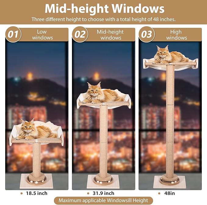Fantasreen Cat Window Hammock 48" Adjustable Scratching Posts, Sunbathing & - Image 3