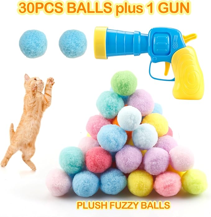MeoHui 31Pcs Cat Ball Toy Launcher Gun, Cat Balls Fetch Toy, Funny Interactive - Image 3