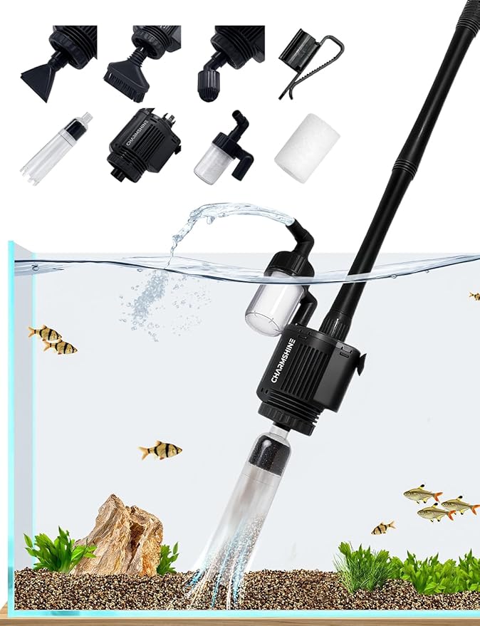 Gravel Vacuum for Aquarium, 6 in 1 Fish Tank Cleaner Tool Kit Electric Vacuum by charmshine