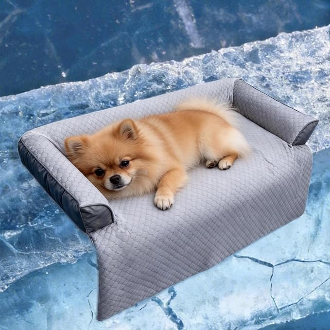 GGIB Cooling Dog Bed Mat with Bolster Pillow Washable Dog Couch Cover by GGIB