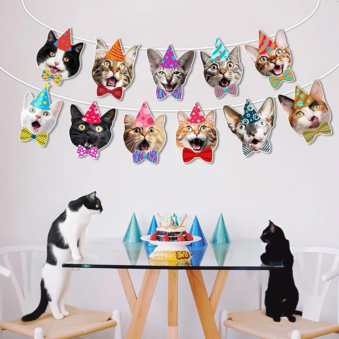 Cats Face Birthday Banner — Photographic Cat Faces Garland, Funny Cat Themed - Image 3