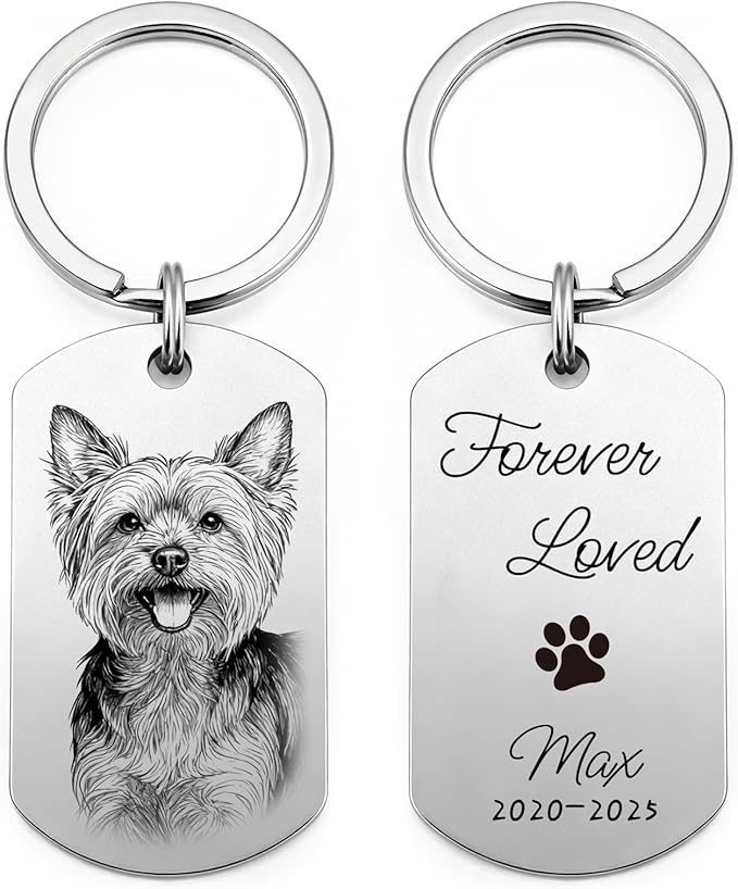 Custom Dog or Cat Portrait Keychain, Personalized Photo Engraved Keychains by CDBUY