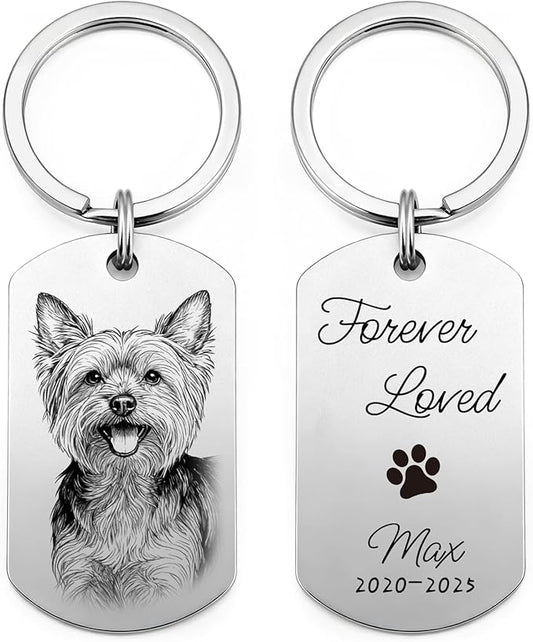 Custom Dog or Cat Portrait Keychain, Personalized Photo Engraved Keychains by CDBUY