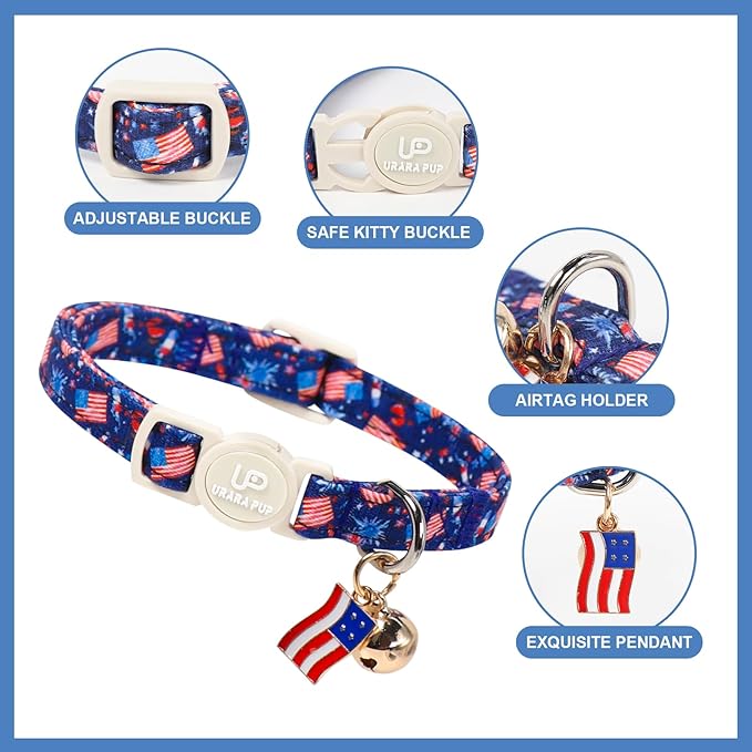 4th 0f July Cat Collar, Summer Baseball Blue Cat Collar - Image 3