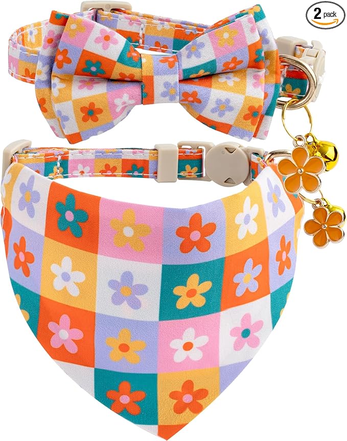Faygarsle 2 Pack Floral Pattern Cat Collar Set by Faygarsle