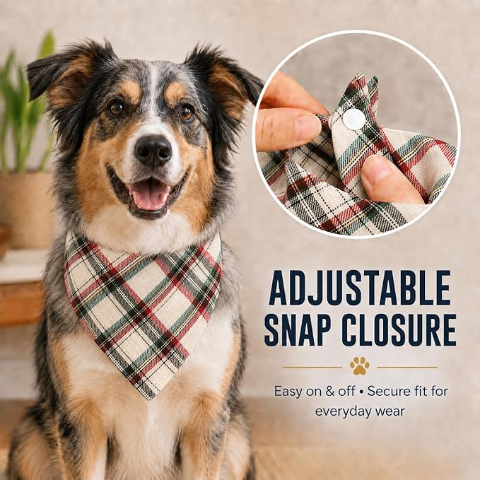 Red Green White Plaid Kerchief Triangle Plaid Dog Bandana, Soft Cotton Washable - Image 3