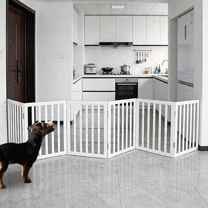 Foldable Indoor Dog Gate for The House Freestanding Stairs Nature Wooden White - Image 2
