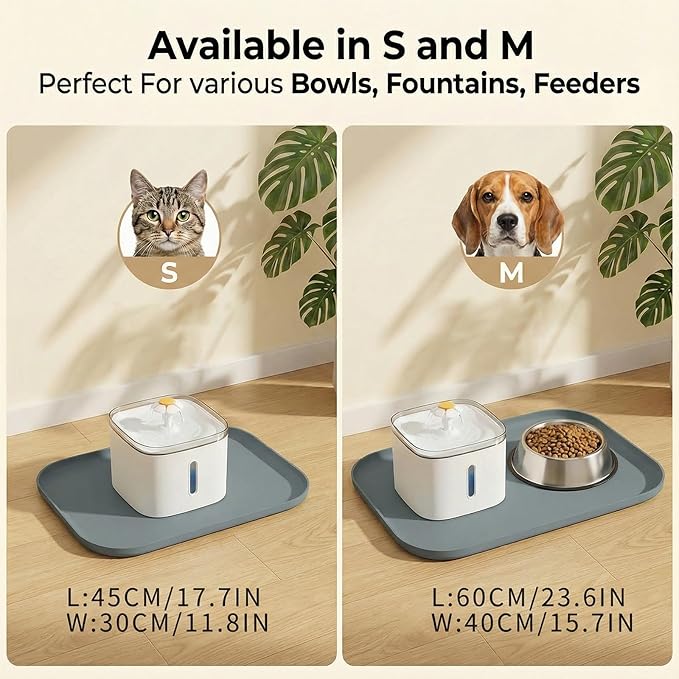 BLESWIN Waterproof Silicone Pet Feeding Mat Grey - Image 7