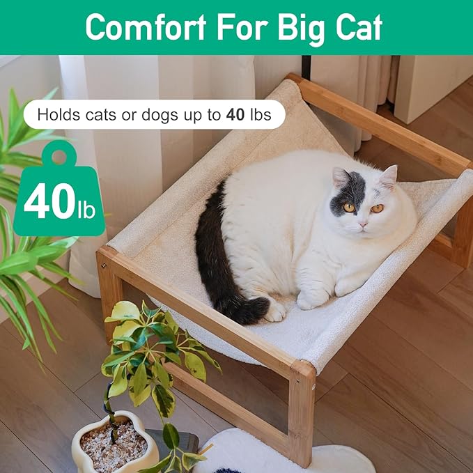 kiplant Large Cat Hammock Bed, Bamboo Wood Elevated Pet Hammock - Image 2