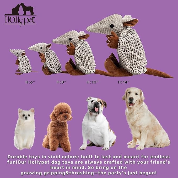 Hollypet Plush Dog Squeaky Toy Stuffed Armadillo Animal Pet Puppy Chew Toys - Image 2