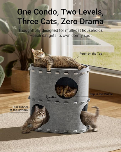 DownyPaws Cat House for Indoor Cats, 2-Storey Foldable Cat Bed Cave, Felt Cats - Image 2