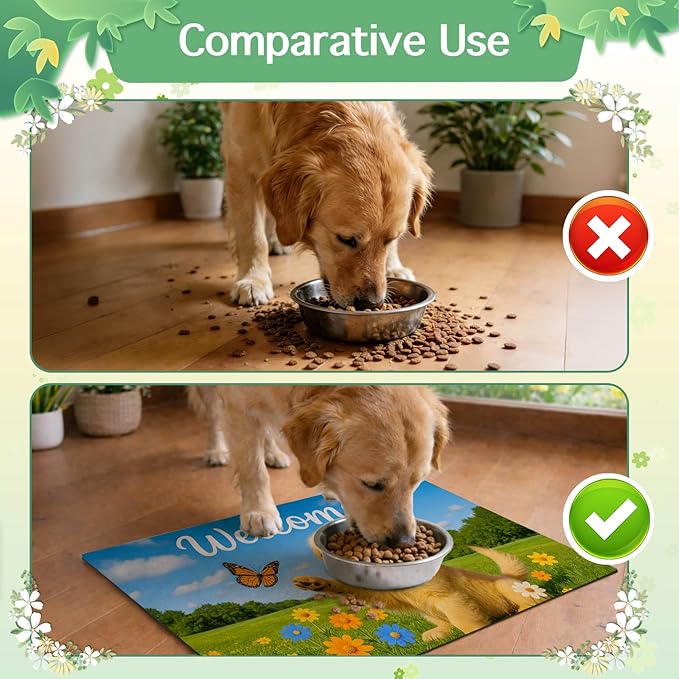 HOMETITUTE Cute Puppy Dog Food Mat 20" x 12", Non Slip Dog Bowl Mat - Image 7