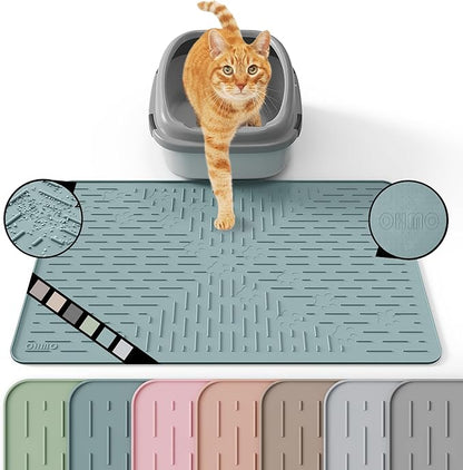 Cat Litter Mat Large Trapping Mat Premium Silicone Rubber 23.5x16 Light Blue by OHMO