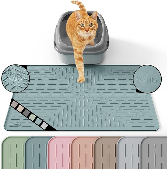 Cat Litter Mat Large Trapping Mat Premium Silicone Rubber 23.5x16 Light Blue by OHMO
