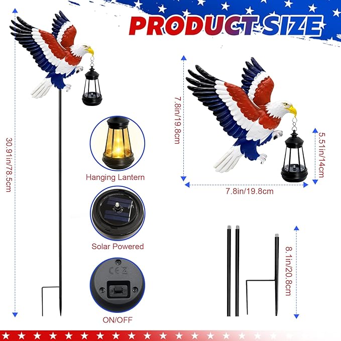4th of July Independence Day Solar Eagle Garden Lantern Outdoor, Patriotic Bald - Image 2