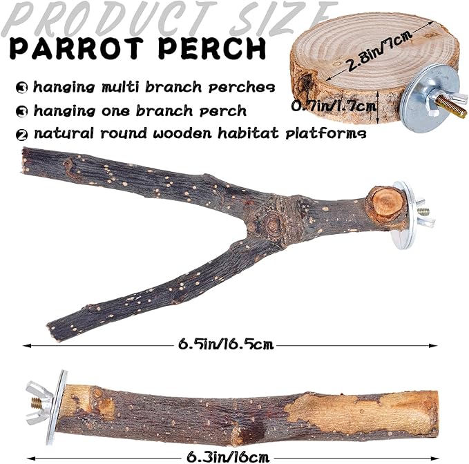 8 Pieces Bird Perch Natural Wooden Parrot Perch Stand Fork Toys Hanging - Image 2