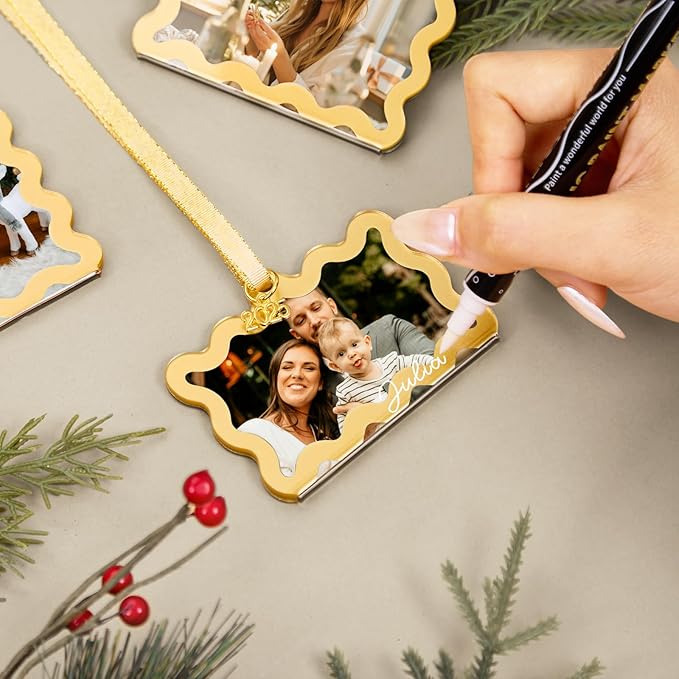 UNIQOOO 6Pcs Gold Wave Christmas Acrylic Picture Frame Ornaments, 3 Sizes - Image 7