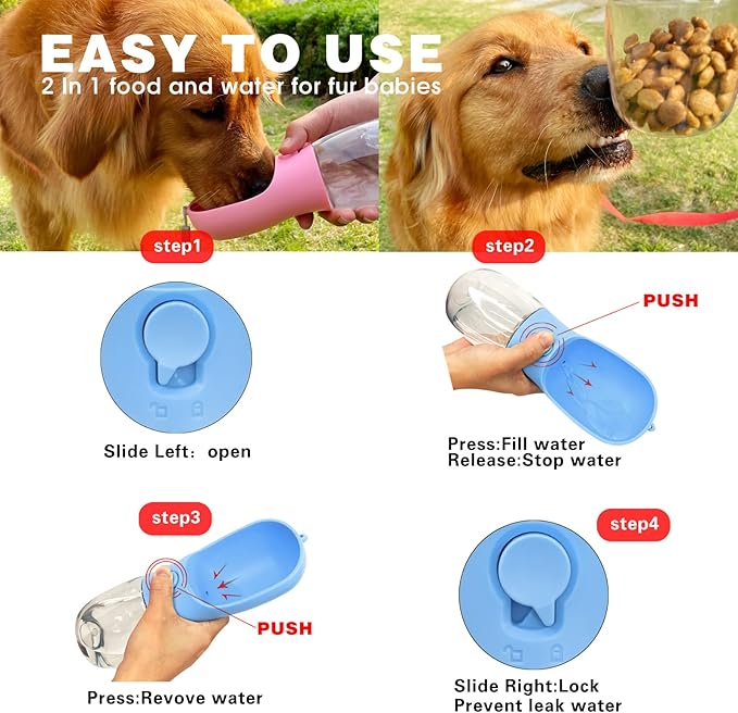Dog Water Bottle with Food Container, Portable Pet Dog Water Dispenser - Image 3