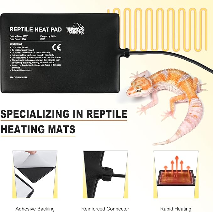 LUCKY HERP Reptile Heat Pad 8x12 Inch 16W Under Tank Terrarium Heating Mat - Image 7