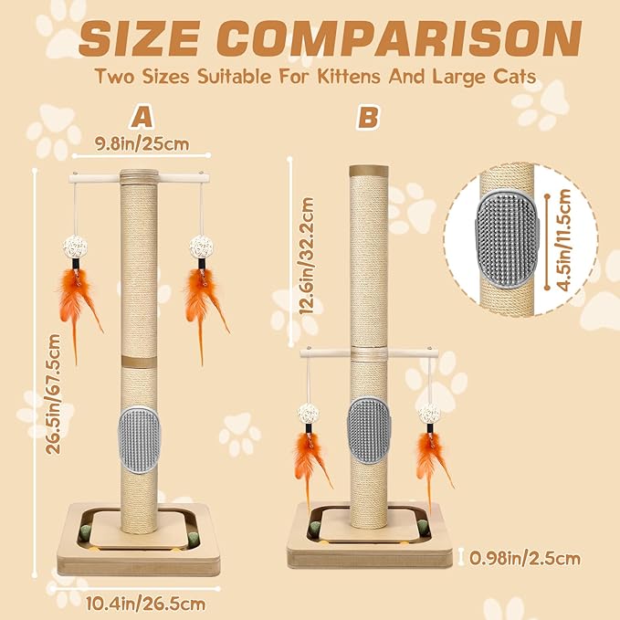 27” Small Cat Tree with 3-Tier Ball Track & Jute Scratching Post, Space-Saving - Image 4