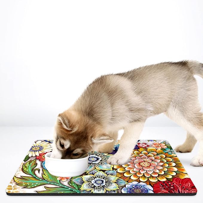 Rnivvi Dog Food Mat, Cute Anti-Slip Rubber Pet Feeding Rug Protect Floors - Image 7