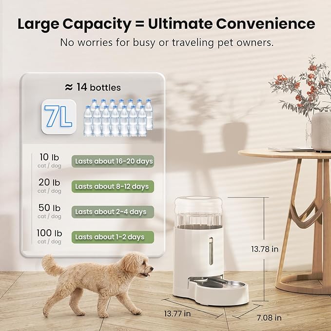 CZPET Dog Water Bowl Dispenser 7L, Wider Mouth & Upgraded Brush - Image 4