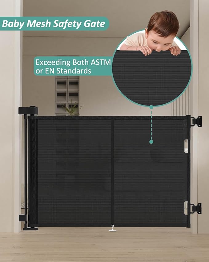 Miumoon 50 inch Retractable Baby Gates 34 inch Tall, Retractable Gate - Image 3