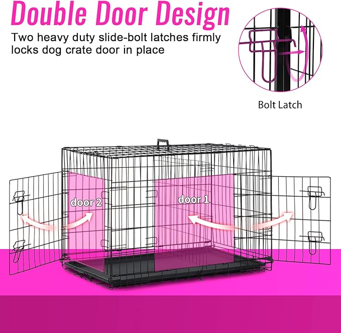 FDW Dog Crate for Large Dogs 48 Inch Folding Metal WirePet Cage Double Door - Image 3
