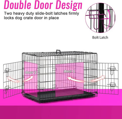 FDW Dog Crate for Large Dogs 48 Inch Folding Metal WirePet Cage Double Door - Image 3