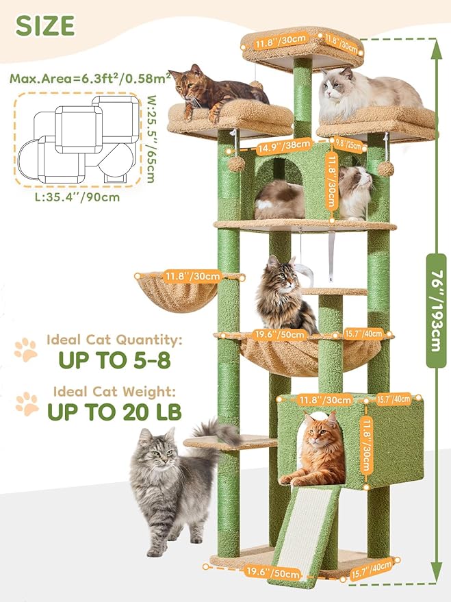 Taoqimiao 76-Inch Cat Tree XXL for Large Cats, Giant Cat Tower - Image 2