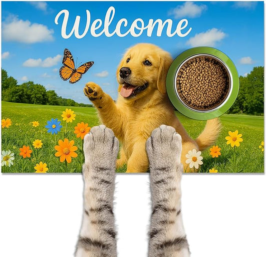 HOMETITUTE Cute Puppy Dog Food Mat 20" x 12", Non Slip Dog Bowl Mat by HOMETITUTE