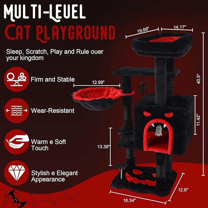 Gothic Cat Tree for Indoor Cats Large Adult, 40.5" Goth Cat Trees Tower - Image 2