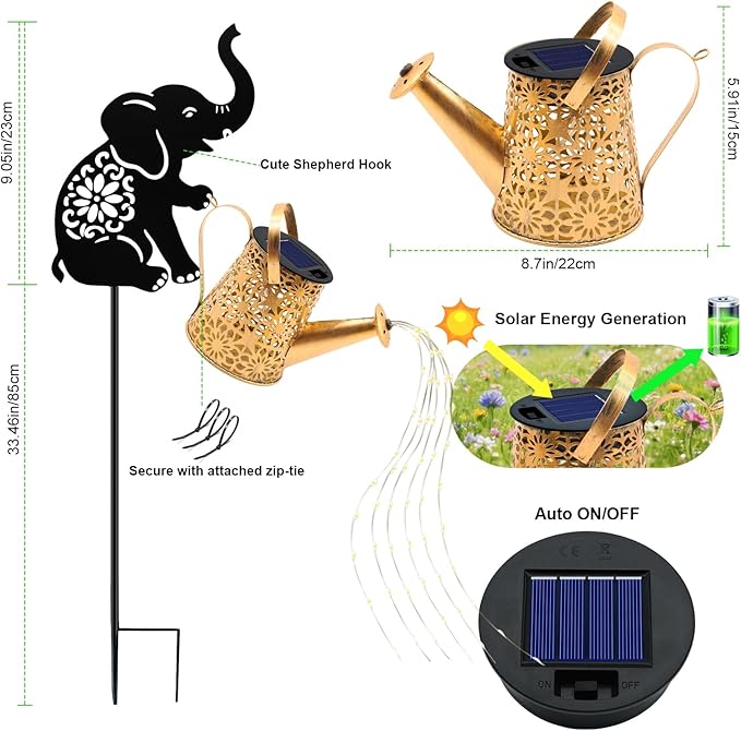 Solar Watering Can Lights, Elephant Hanging Lantern Solar Lights Outdoor - Image 2
