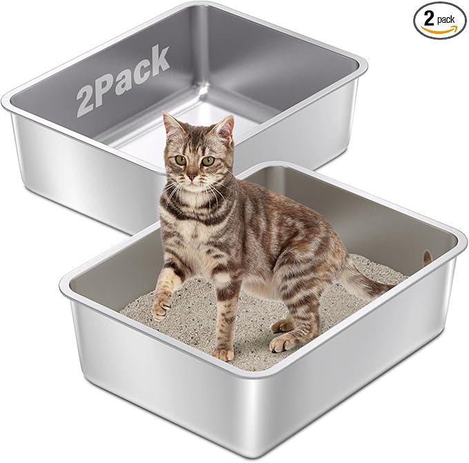 Stainless Steel Cat Litter Box 2Pack, Medium Metal Cat Litter Box, Steel by StainlessSteelLitterBox