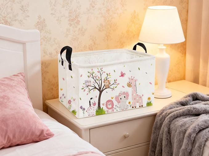 Essme Rectangular Animal Baskets, Cute Storage Bin（Pink animal） - Image 4