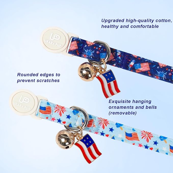 4th 0f July Cat Collar, Summer Baseball Blue Cat Collar - Image 2