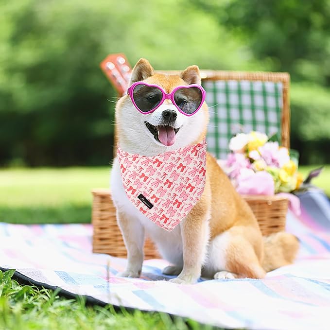 ARING PET Girl Dog Bandana, Cute Pink Bow Pet Bandanas Scarf Triangle Bibs - Image 3