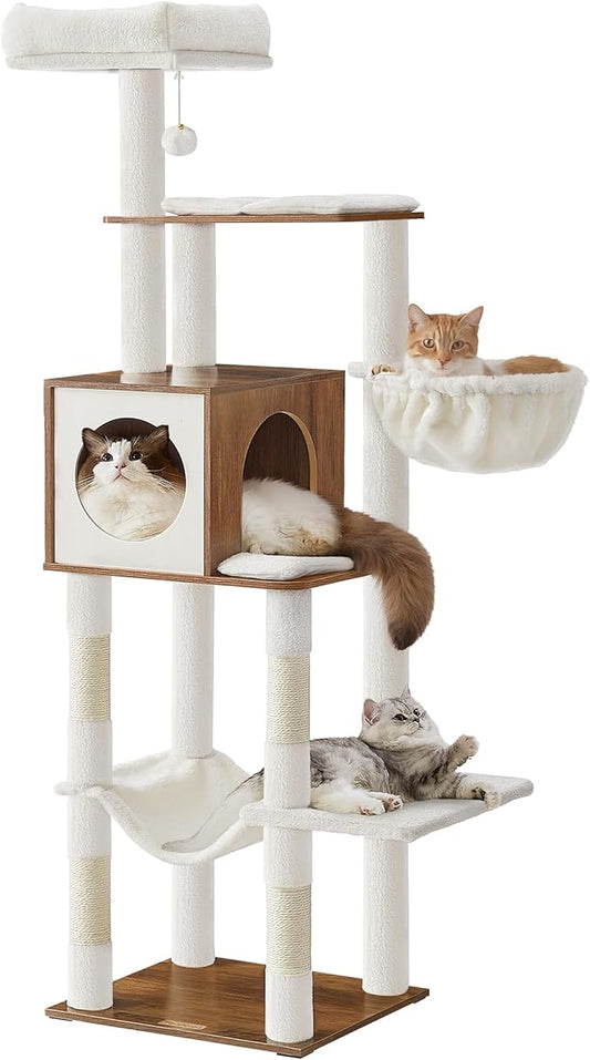 Feandrea Cat Tree, 65-Inch Tall Cat Tower, Scratching Posts, Honey Brown by FeandreabySONGMICSHOME