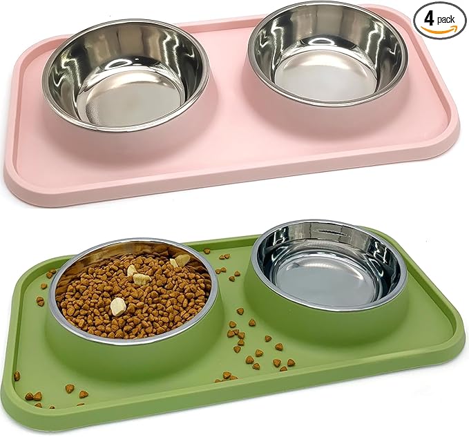 BNOSDM 2 Pcs Double Dog Food Bowls Stainless Steel Small Dog Food and Water by BNOSDM