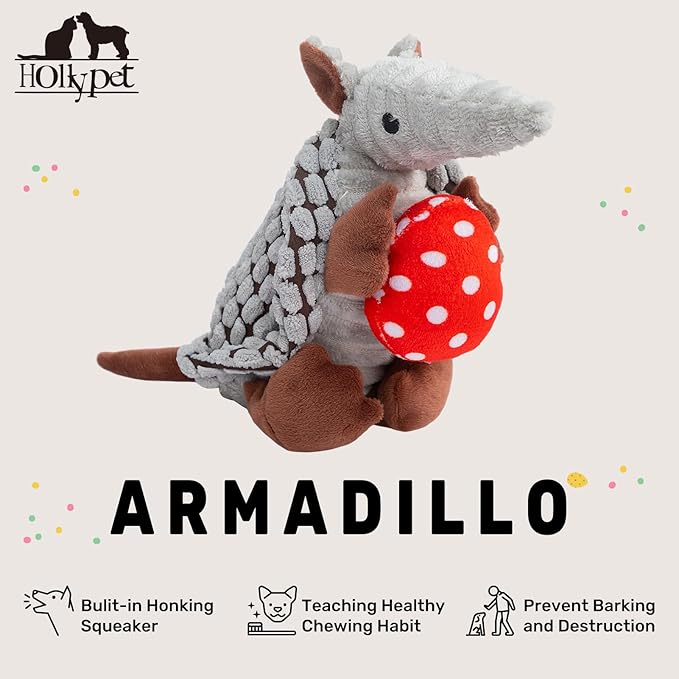 Hollypet Plush Dog Squeaky Toy Stuffed Armadillo Animal Pet Puppy Chew Toys - Image 4