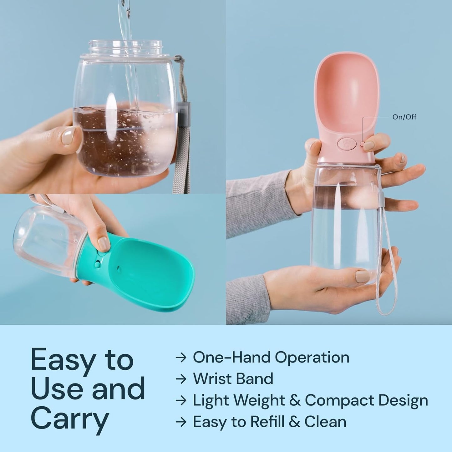 MalsiPree Trail Water Bottle for Dogs - 12oz, Black - Portable Dog Water Bottle & Bowl with Leak-Proof Plug, Food-Grade Plastic & One-Hand Operation for Pet Travel & Hiking
