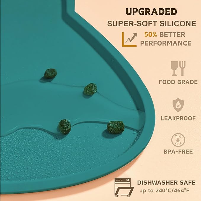 Cat Food Mat, Silicone Non Slip Dog Bowl Mat Waterproof Cat Feeding Mat Stop - Image 3