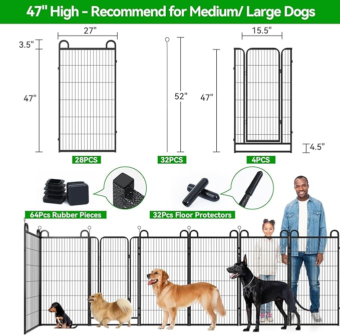 Dog Playpen Outdoor 32 Piece Panels Heavy Duty Dog Fence 47" Height Anti-Rust - Image 5