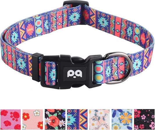 QQPETS Adjustable Soft Dog Collar: Print Flower Pink Multicolor Cute Patterns by QQPETS
