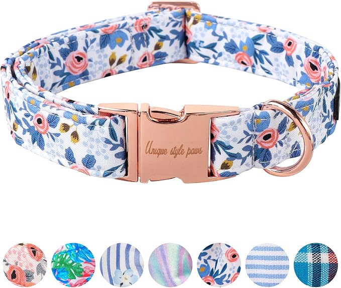 Unique style paws Dog Collar Metal Buckle Red Rose Puppy Collar Flower Gift by Uniquestylepaws