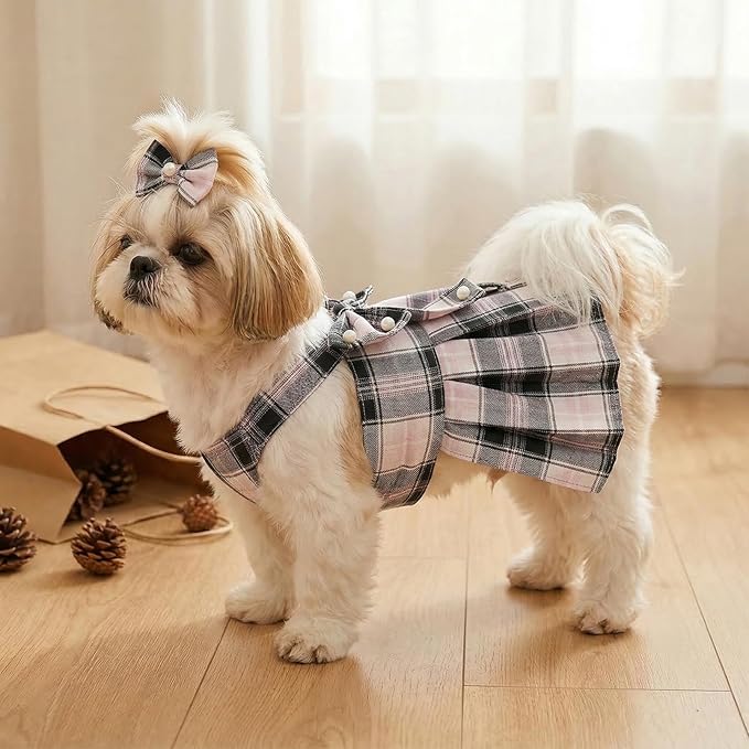 Cute Plaid Dog Dress Clothes for Small Dogs Cats Girl Black and Pink Plaid Dog - Image 7